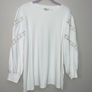 Crown & Ivy White Cotton Lace 3/4 Sleeve Top Jersey XXL / 2X